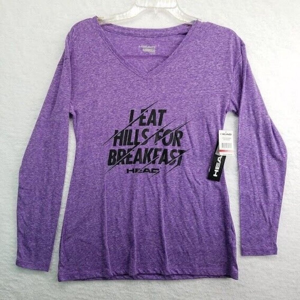Head Shirt Womens Small V Neck Purple Long Sleeve Athletic Graphic‎ Print